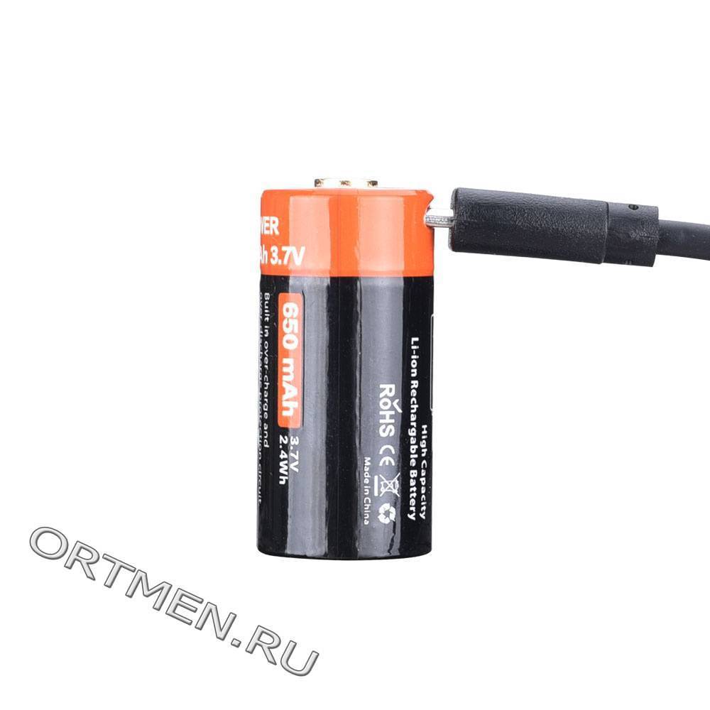 Аккумулятор 16340 FiTorch (650 mAh) с зарядкой USB